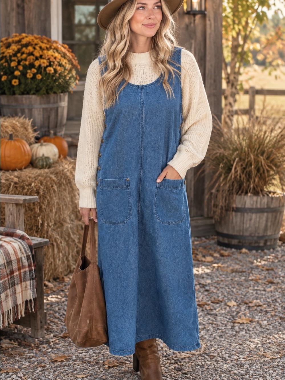Vtg Original TY Wear Denim Cottagecore Dress Size 12 Midi Maxi 90s Cotton Fall